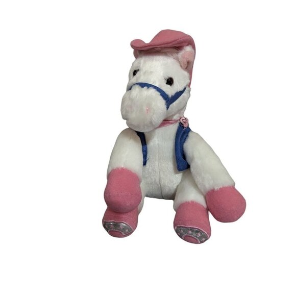 Aurora White Horse Plush Stuffed Animal Bean Bag Western Rodeo Pink Bandana Hat - Picture 5 of 10